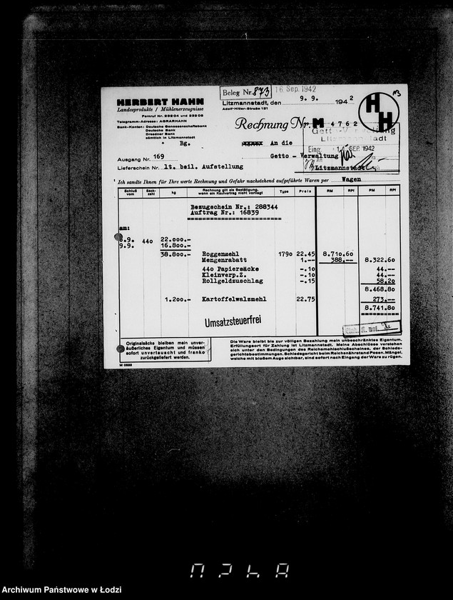 image.from.unit.number "Aufträge, [Lieferscheinen und Rechnungen] 16791-16840 [Dostawa żywności do Getta]"