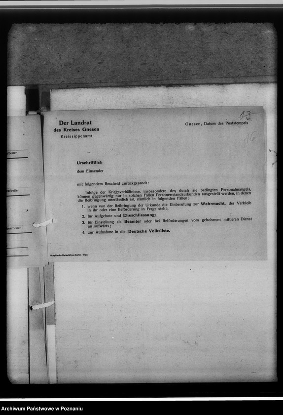 Obraz 20 z jednostki "[Korespondencja w sprawach organizacyjnych, sprawozdanie z działalności] Kreissippenamt Gnesen [Gniezno]"