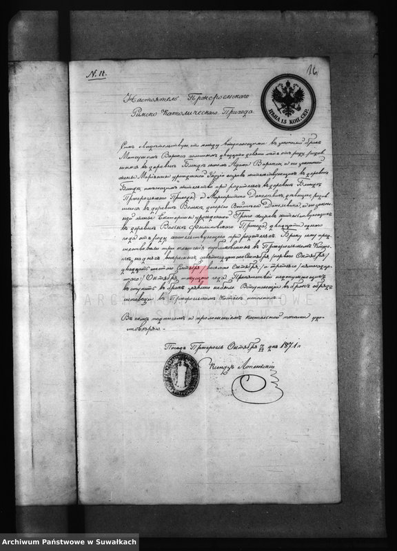 Obraz 20 z jednostki "Kniga Svidetelstv ob ogłašenjach Fiilipovskago Rimsko - Katoličeskago Prichoda za 1871 god"