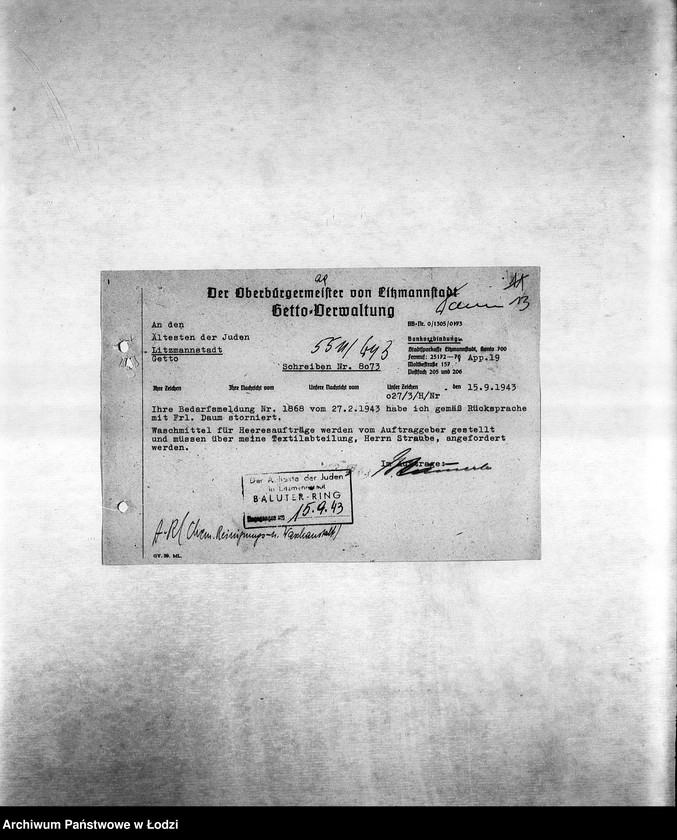 Obraz 16 z jednostki "Arbeitsressort R [Produkcja i zapotrzebowanie materiałów dla resortów pracy]"