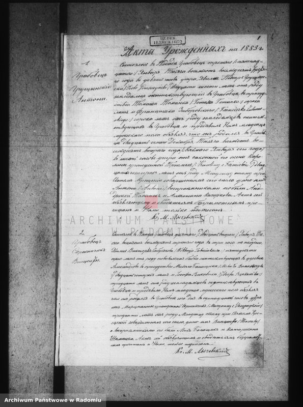 image.from.unit.number "[Duplikat akt urodzonych, zaślubionych i zmarłych parafii Grabowiec za 1883 r.]"