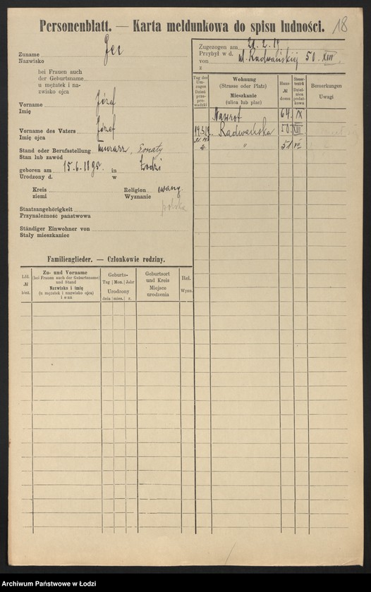 Obraz 20 z jednostki "[Spis ludności Łodzi] Gebora - Gelbart"