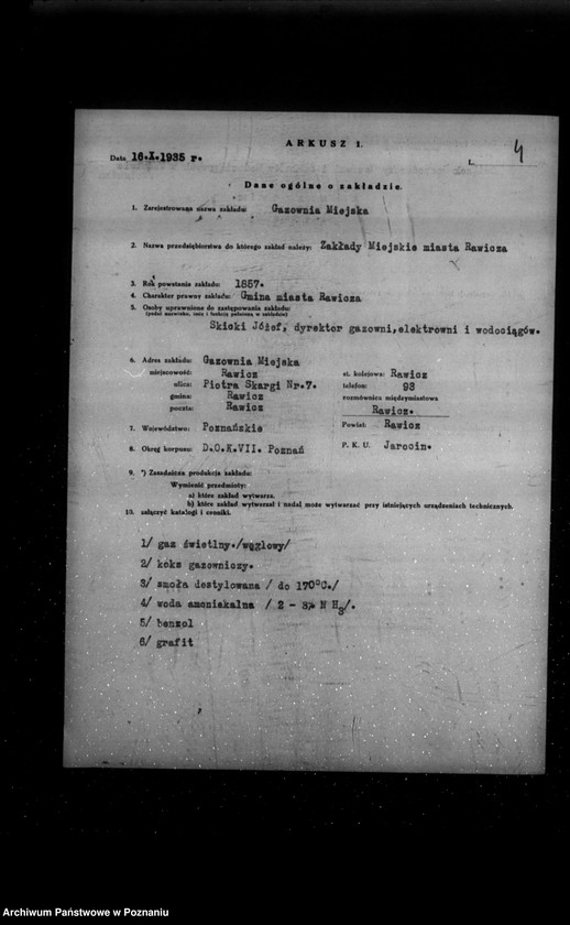 Obraz 8 z jednostki "Kwestionariusz Elektrowni Miejskiej w Rawiczu"