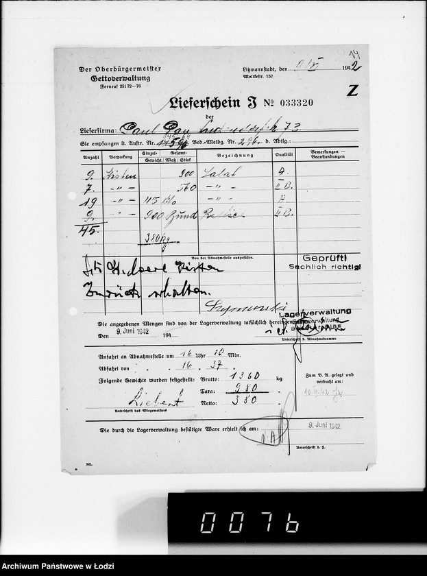 Obraz 18 z jednostki "Aufträge, Lieferscheinen und Rechnungen 14501-14570. [Zlecenia na produkty dla Getta. Rachunki, kwity przewozowe, korespondencja]"