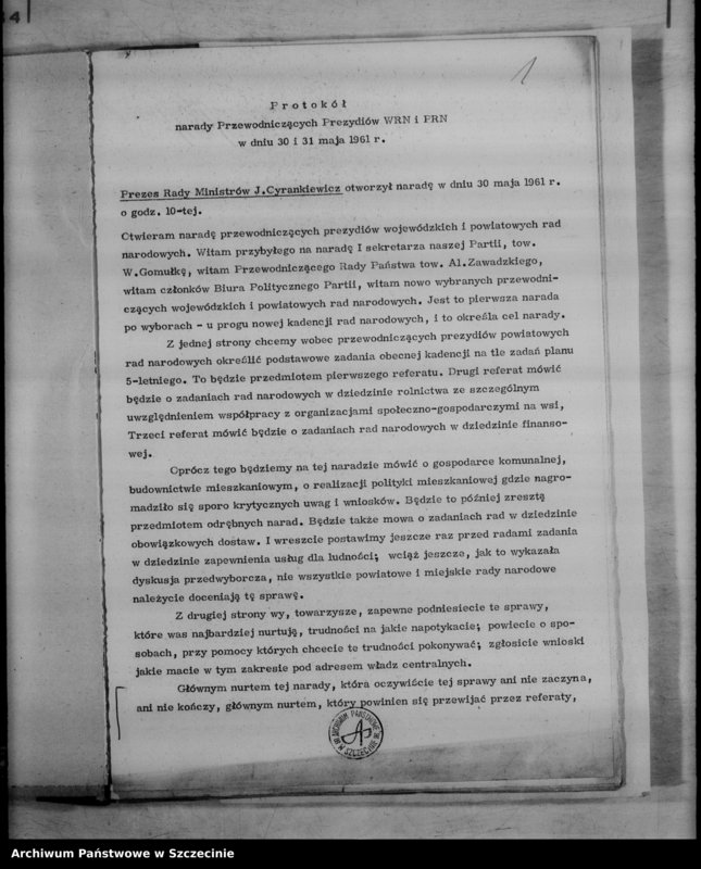 image.from.unit.number "Protokoły narady przewodniczących prezydiów Wojewódzkiej Rady Narodowej i powiatowych rad narodowych w dniach 30 i 31 maja 1961 r."