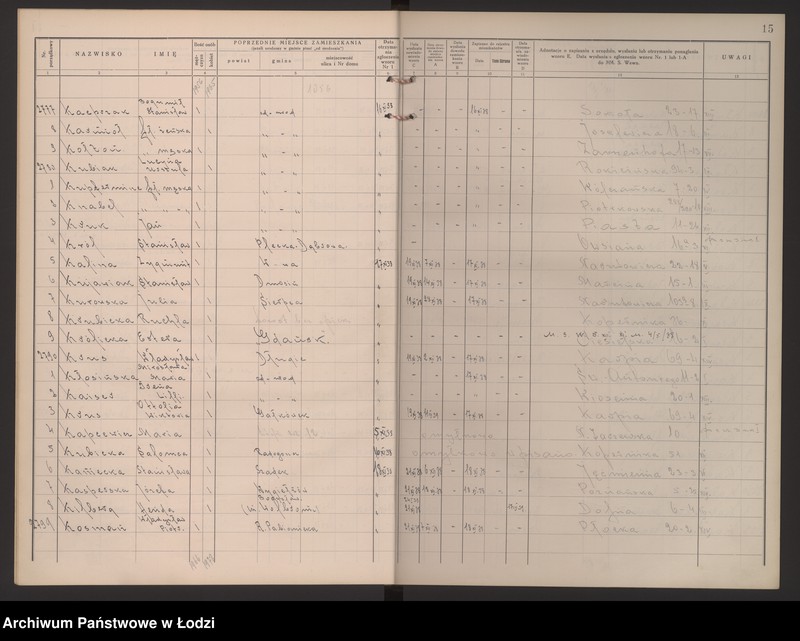 Obraz 19 z jednostki "Księga kontroli ruchu ludności (rejestr osób przybywających do gminy) Łódź, zespół IV, lit. K"