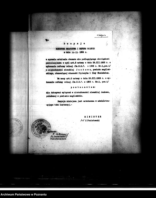 Obraz 10 z jednostki "Majątek Jankowo /Ludwiniec/ powiatu mogileńskiego wyłączenie z art. 5 ustawy o wykonaniu reformy rolnej"