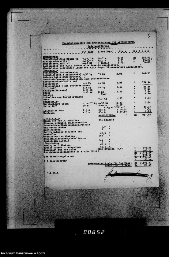 Obraz 9 z jednostki "339 Filztiefel A.[Zamówienia, korespondencja, kalkulacje]"