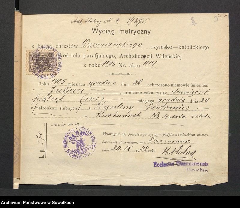 image.from.unit.number "Aneksy dp aktów zaślubionych rz.kat. parafji Puńsk (pow. Suwalskiego) za rok 1929"
