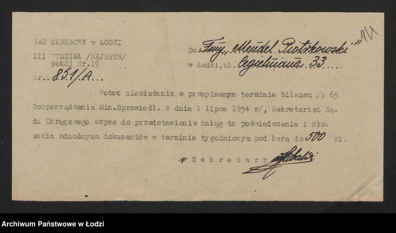 Obraz 16 z jednostki "Mendel Piotrkowski - skład towarów manufakturowych"