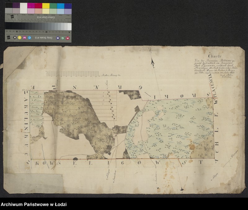 Obraz 1 z jednostki "Charte Von der Borowine Bobicko genant befindlich im Domainen Amt Łyszkowice enthalt laut Privelegio A Hub: Culm oder Rheim landisch Mass 36 Huben 6 Morgen 99 Rth auf genomen"