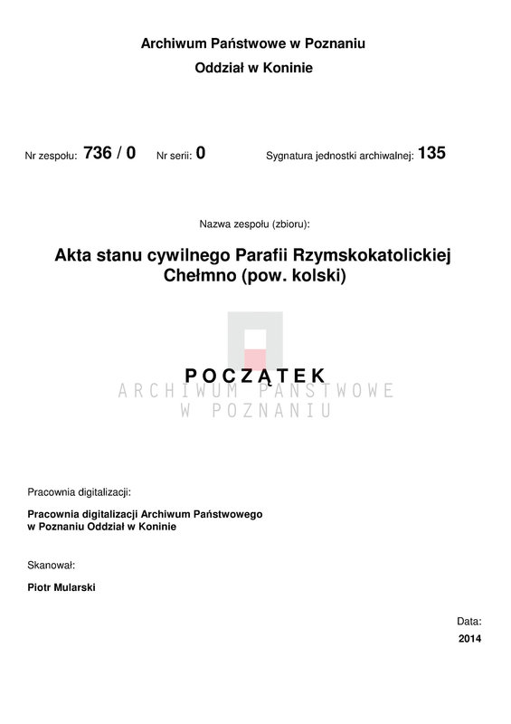 Obraz 5 z jednostki "Księga urodzeń, małżeństw i zgonów Parafii [Rzymskokatolickiej] Chełmno [za] 1908 rok"
