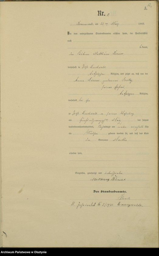 image.from.unit.number "Geburts-Haupt-Register Nr 1 - 71"