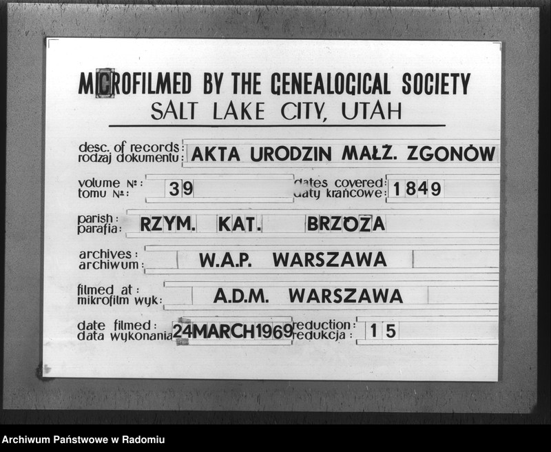Obraz 1 z jednostki "Duplikat urodzonych, zaślubionych i umarłych parafii Brzóza na rok 1849"
