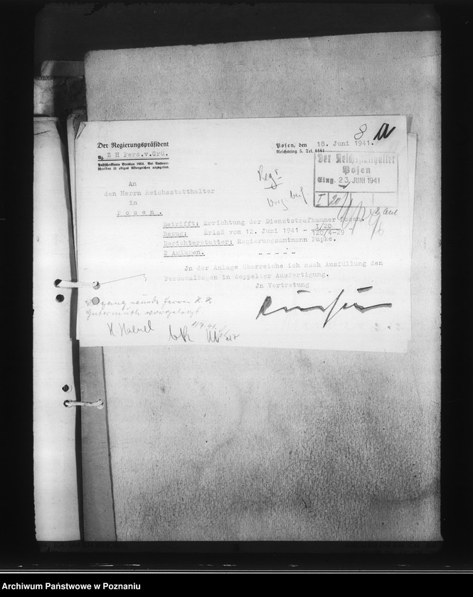 Obraz 13 z jednostki "Zarządzenia i korespondencja w sprawie organizacji Dienstarafkammer Posen"