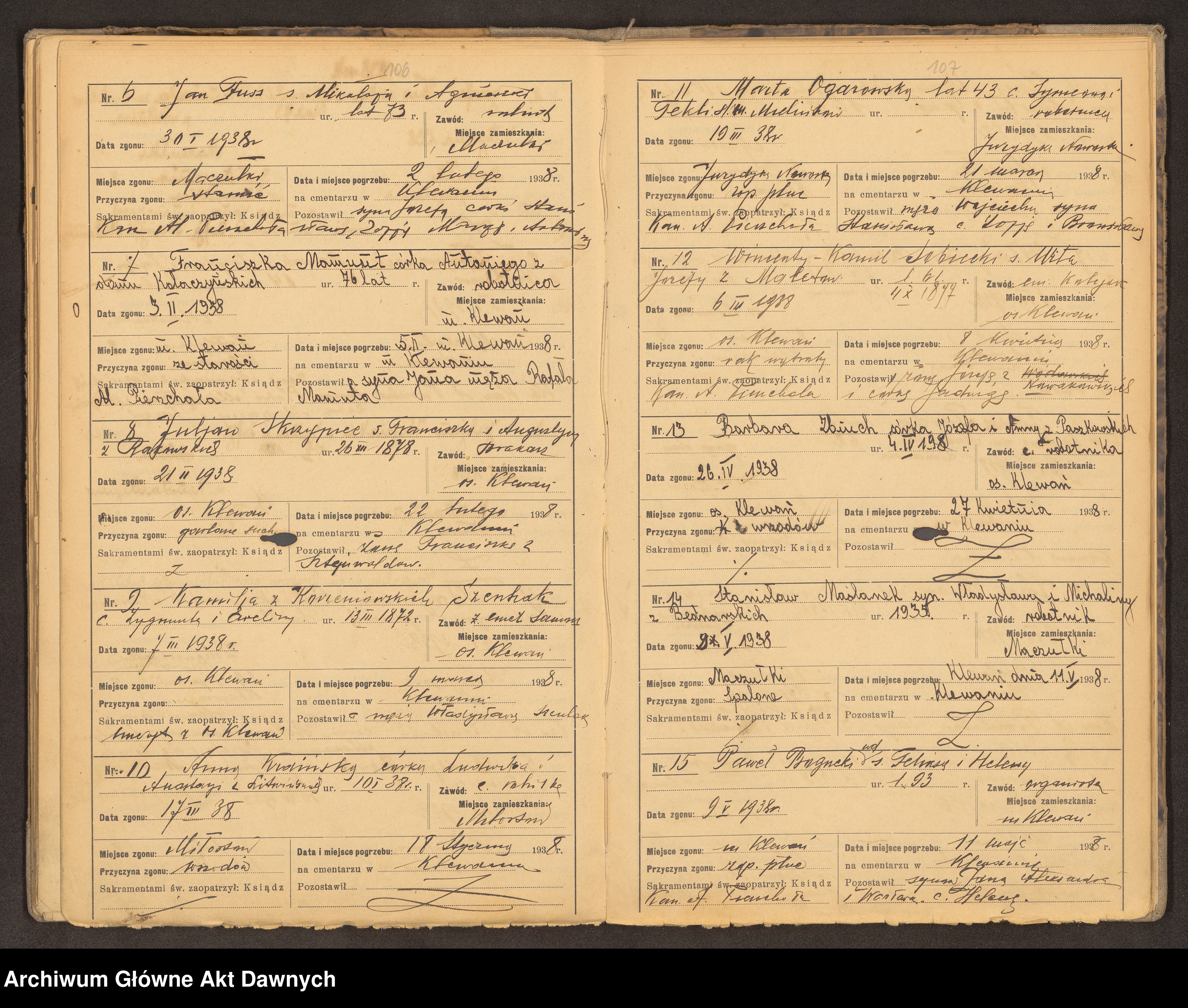 Skan z jednostki: Parafia: Klewań. Dekanat: Równe. Raptularz chrztów i zgonów w parafii.