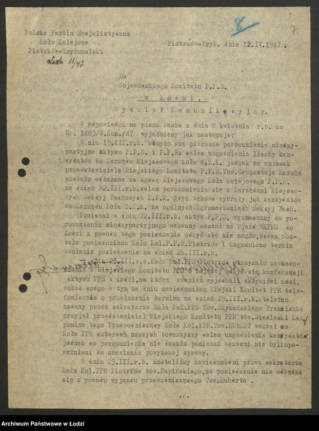 Obraz 8 z jednostki "Korespondencja [z Wydziałem Kolejowym KC]"