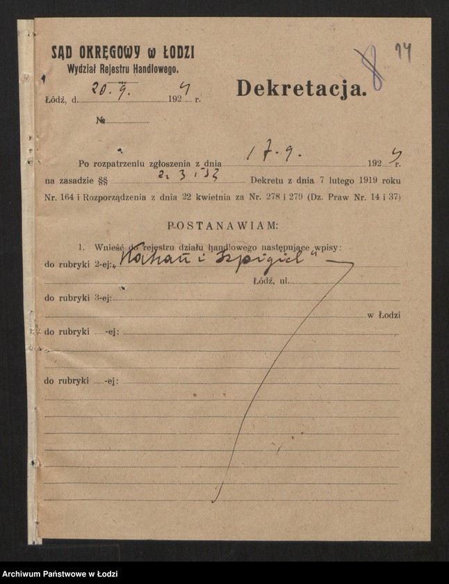 Obraz 16 z jednostki "Kahan i Szpigiel - spółka handowa"