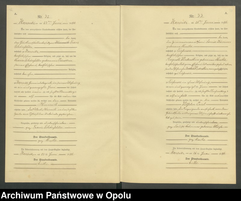 Obraz 19 z jednostki "Geburts-Neben-Register Standesamts Koppitz pro 1896"