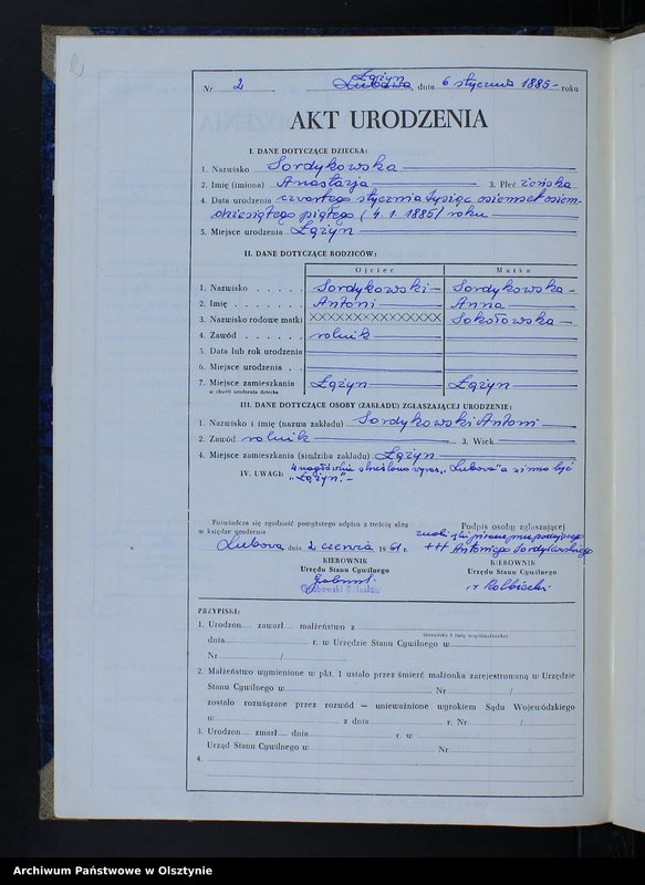 Obraz z jednostki "Ksiega urodzeń Nr 1 - 90 /przepisana w języku polskim z oryginału niemieckiego w dniach 2.06.-16.06.1961/"
