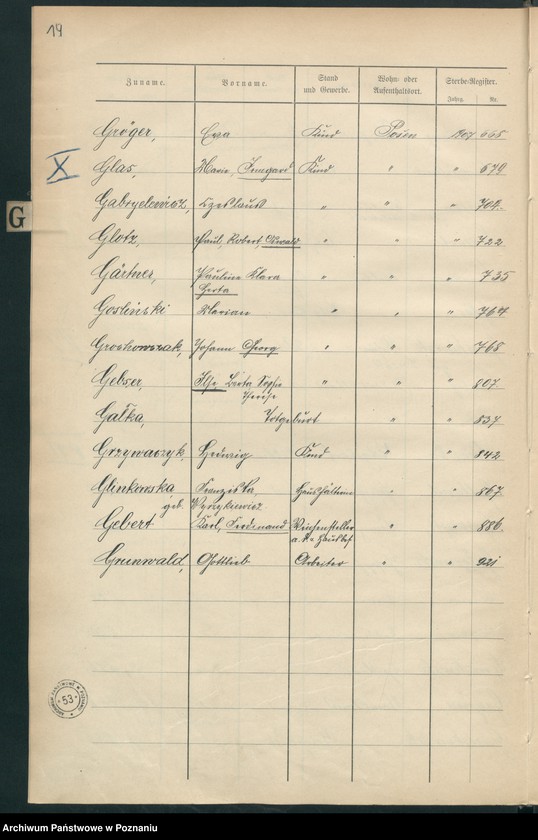 Obraz 11 z jednostki "Spis alfabetyczny zgonów za 1907"