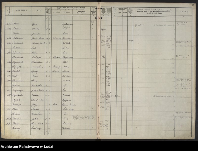 Obraz 12 z jednostki "Księga kontroli ruchu ludności (rejestr osób przybywających do gminy) Łódź, komisariat VII, ks. II, nr 3051-6051"