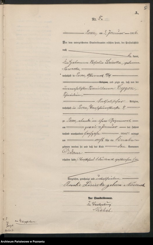 Obraz 7 z jednostki "Księga miejscowa urodzeń tom I [Rejestr główny urodzeń]"