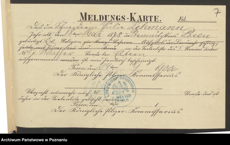 Obraz 9 z jednostki "Die von den Verlobten beigebrachten Urkunden zur Eheschliessung pro 1900"