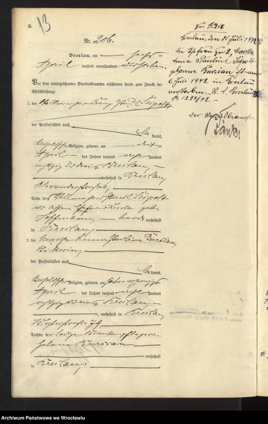 image.from.unit.number "Heiraths-Haupt-Register Breslau II 1907 Band 2"
