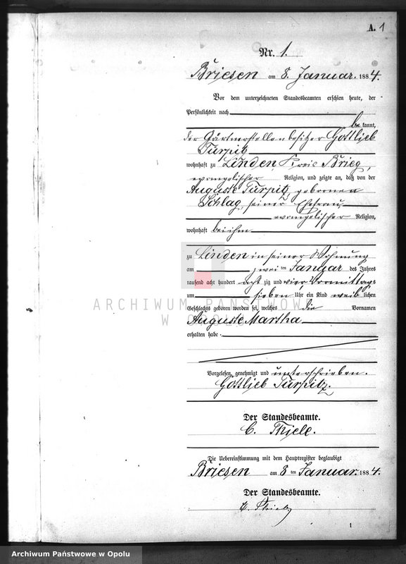 Obraz z jednostki "Urząd Stanu Cywilnego Brzezina. Księga urodzeń wtóropis za 1884r."