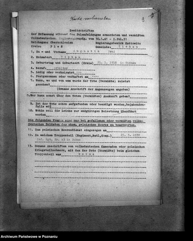 Obraz 13 z jednostki "Amtliche Meldungen Kreis Pless (Pszczyna)"