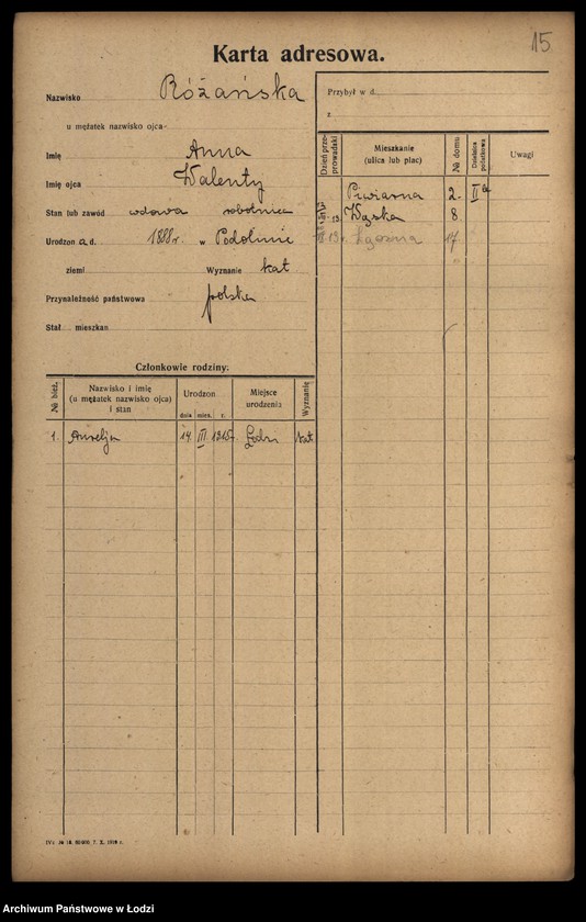 Obraz 17 z jednostki "[Spis ludności Łodzi] Rożana-Różyński"
