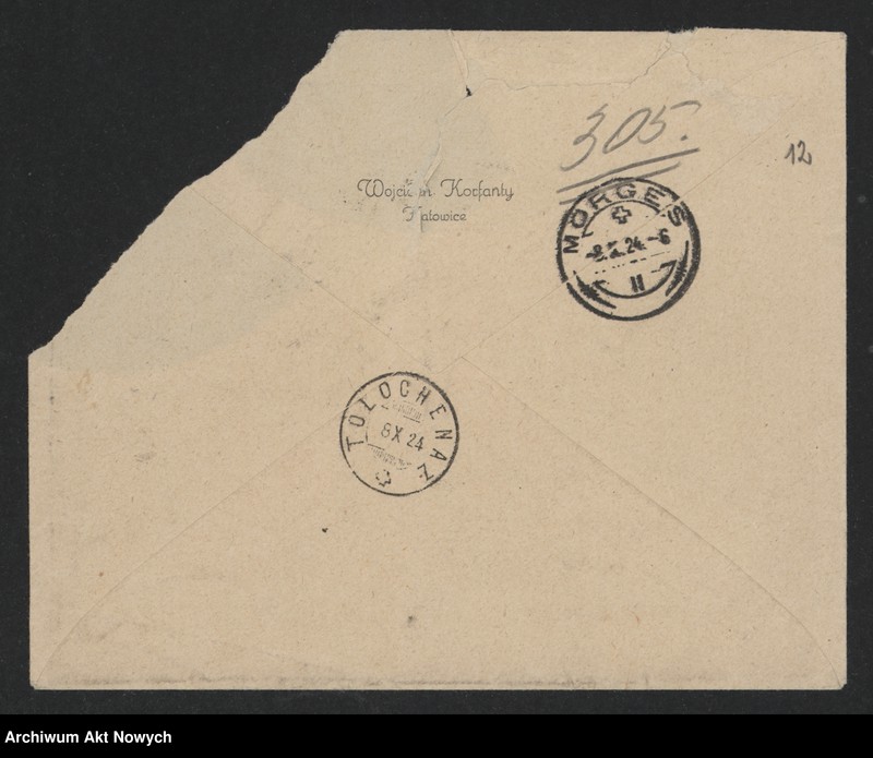 image.from.unit.number "Korfanty Wojciech; Załączniki: a) telegram I. J. Padewskiego do W. Witosa; b) zaproszenie, dotyczy "Rzeczypospolitej"; L.23 (odpowiedzi - rękopisy, maszynopisy)"
