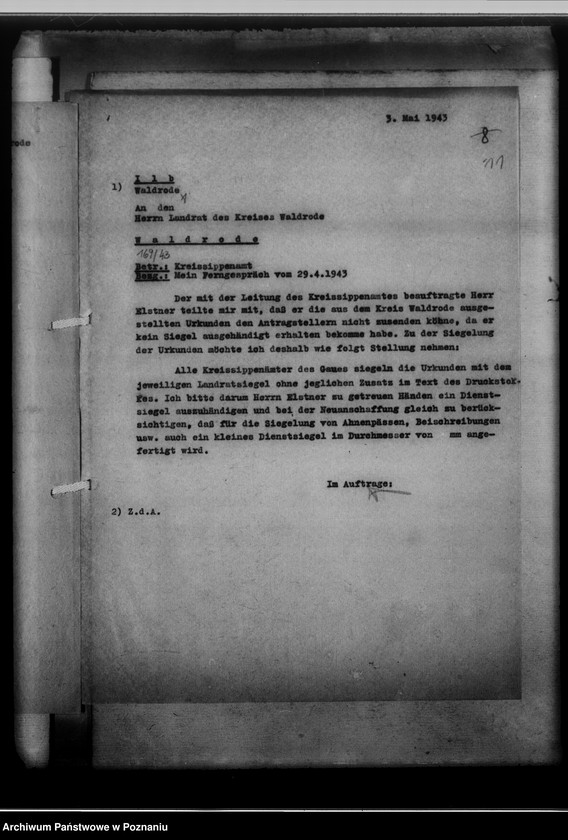 Obraz 15 z jednostki "[Korespondencja w sprawach organizacyjnych, sprawozdanie z działalności], Kreissippenamt Waldrode [Gostynin, województwo warszawskie]"