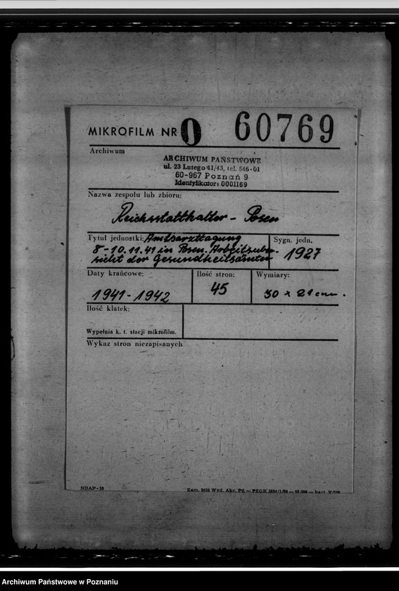 Obraz 2 z jednostki "Amtsarzttagung 8 - 10.11.1941 in Posen. Arbeitsübersicht der Gesundheitsämter"