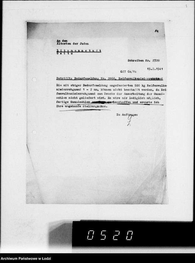 Obraz 18 z jednostki "Bedarfsmeldungen der Älteste der Juden"