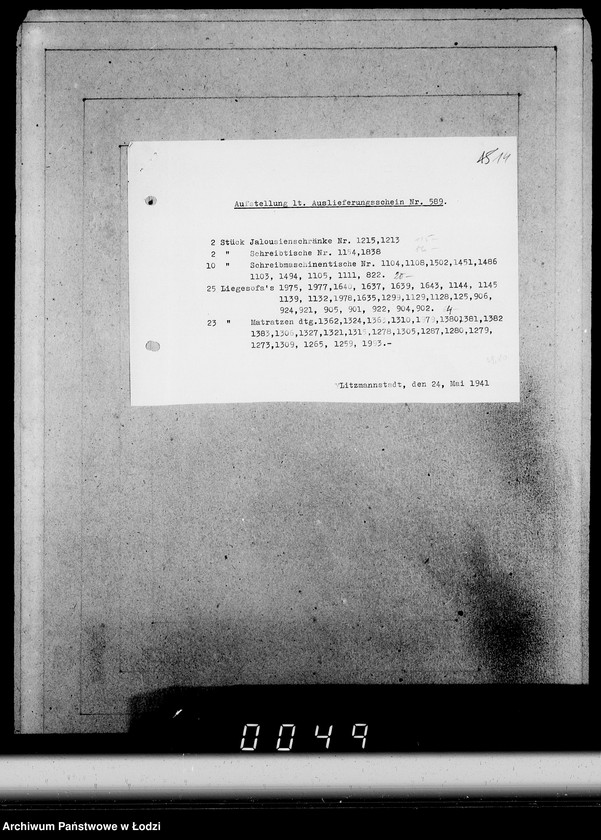 Obraz 18 z jednostki "Konto 00, Kom 1-65 [Zamówienia i rachunki za meble biurowe i sprzęty domowe]"