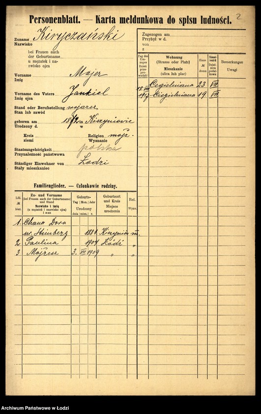 Obraz 4 z jednostki "[Spis ludności Łodzi] Kirszrot - Klajdermacher"