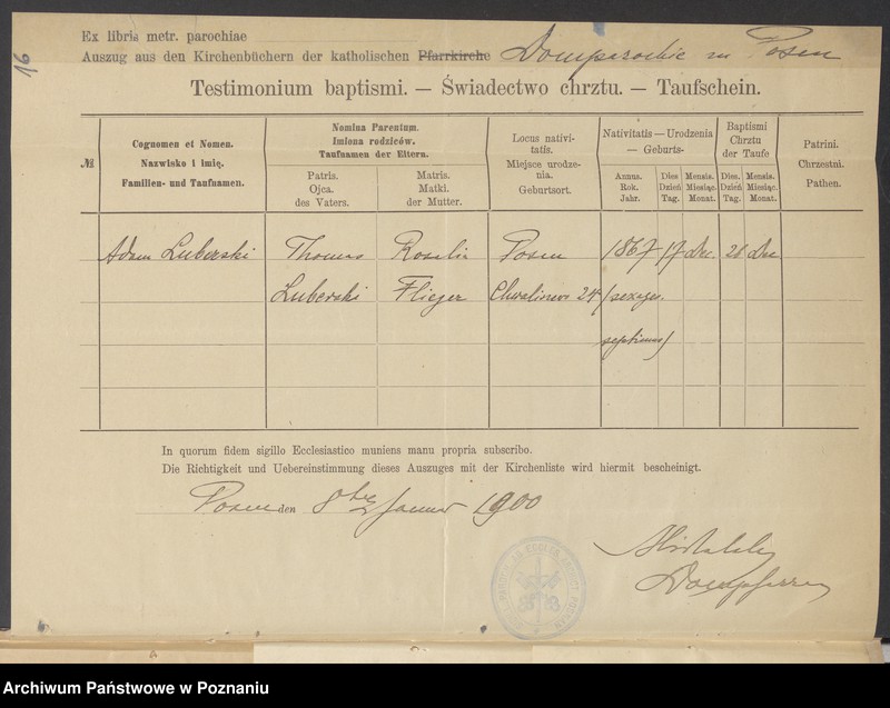Obraz 18 z jednostki "Die von den Verlobten beigebrachten Urkunden zur Eheschliessung pro 1900"