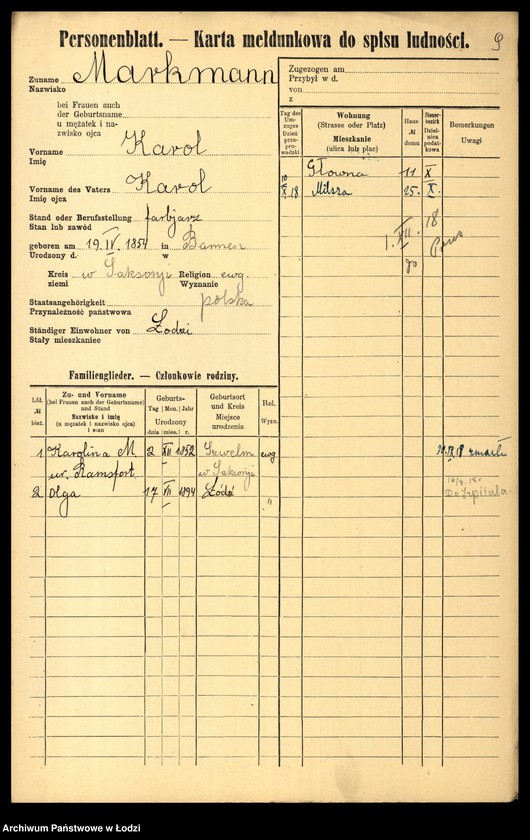 Obraz 11 z jednostki "[Spis ludności Łodzi] Markin - Marosińska"
