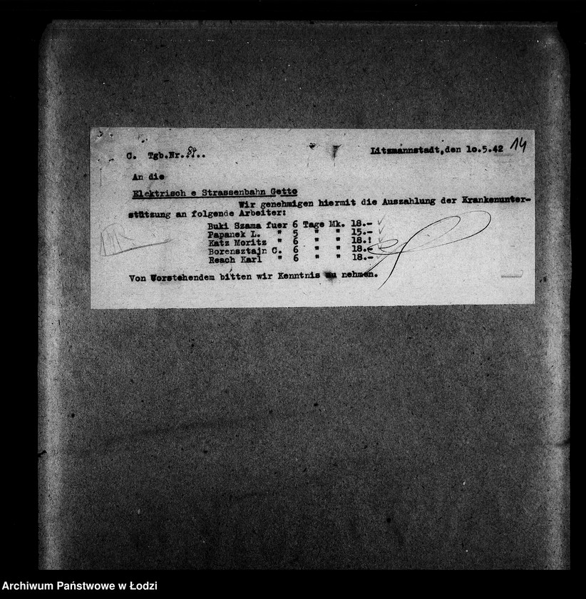 Obraz 17 z jednostki "Elektrische Strassenbahn [Zasiłki chorobowe dla pracowników wydziału, zaświadczenia lekarskie, listy pracowników]"