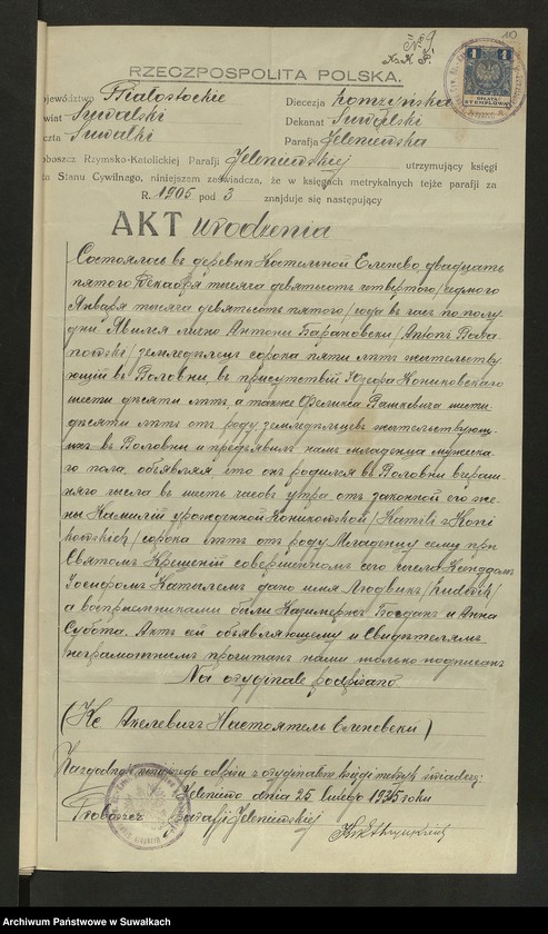 image.from.unit.number "Aneksa [do akt małżeństw] parafji Podżylińskiej za rok 1935"