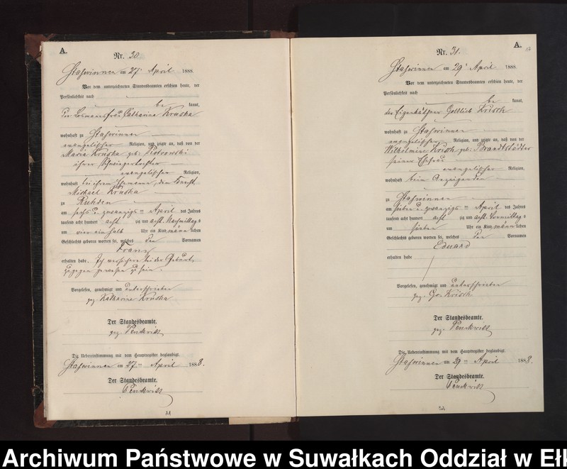 image.from.unit.number "Geburts-Neben-Register des Preussischen Standes-Amtes Stasswinnen Kreis Loetzen"