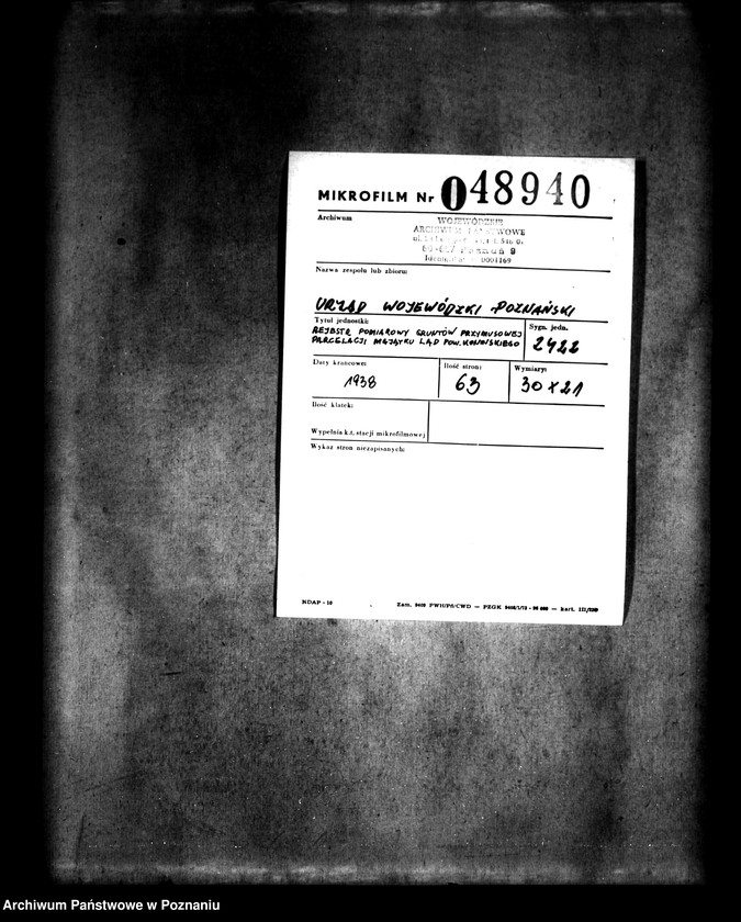 Obraz 2 z jednostki "Rejestr pomiarowy gruntów przymusowej parcelacji majątku Ląd powiatu konińskiego"