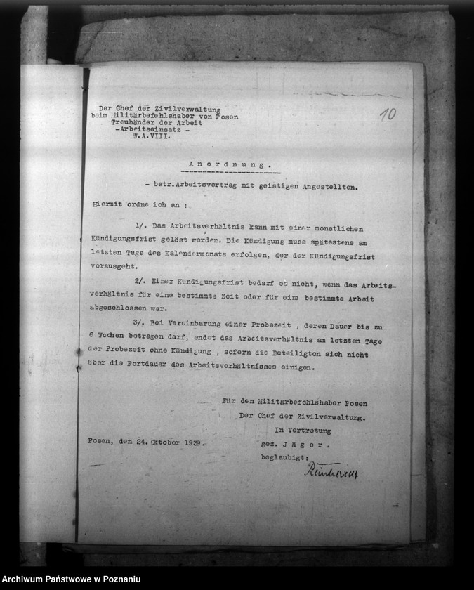 Obraz 14 z jednostki "Regelung des Dienstverhältnisses der Gefolgschaftsmitglieder im Gebiet Posen. Alters- und Hinterbliebenenversorgung. Entfernung der Polen ausdem öffentlichen Dienst"