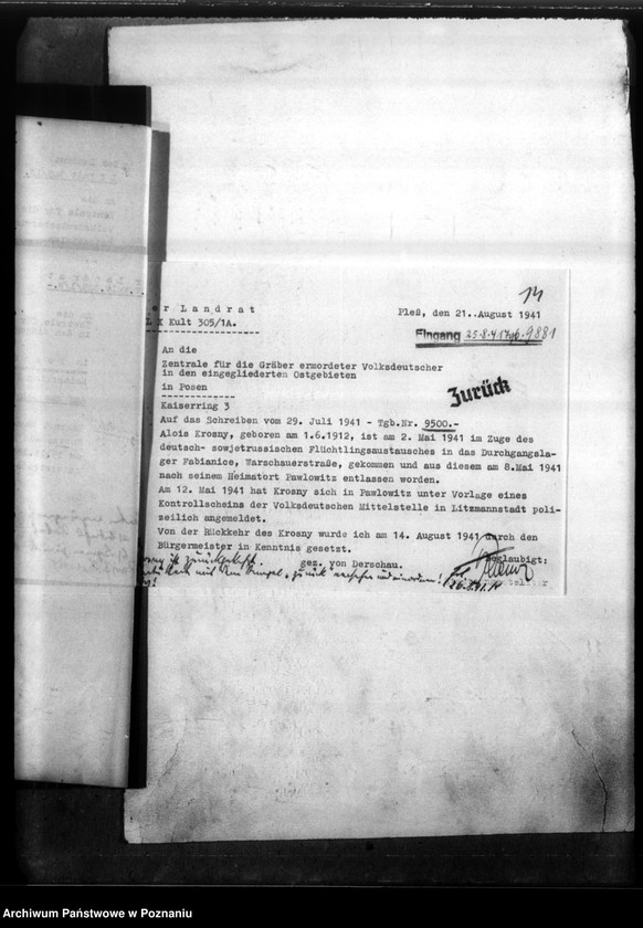 Obraz 18 z jednostki "Alois Krosny aus Pawlowitz, Kreis Pless (Pszczyna)"