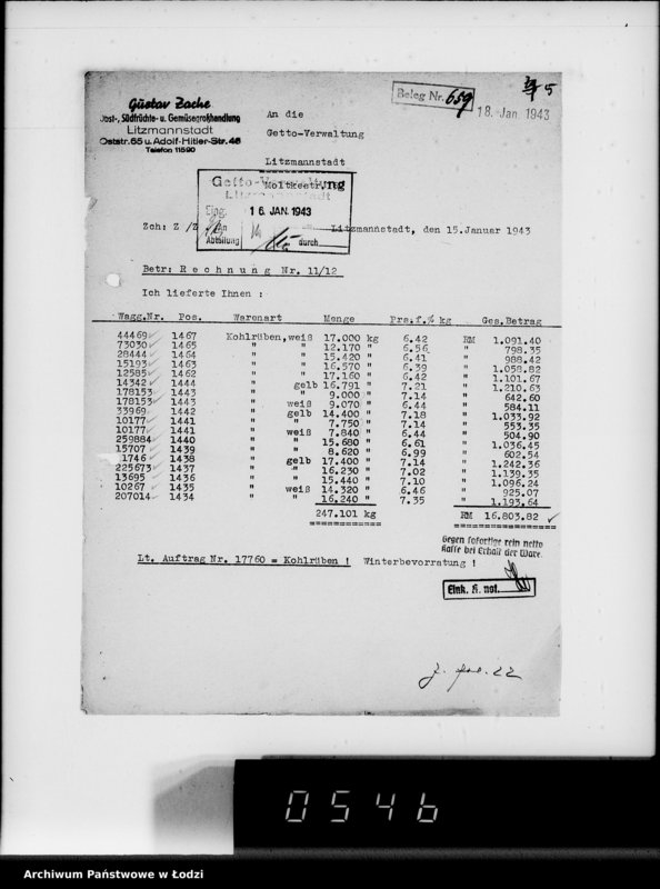 Obraz 9 z jednostki "Lebensmitteleinkauf. Aufträge, [Lieferscheinen und Rechnungen] 17726-17760 [Dostawa jarzyn do Getta]"