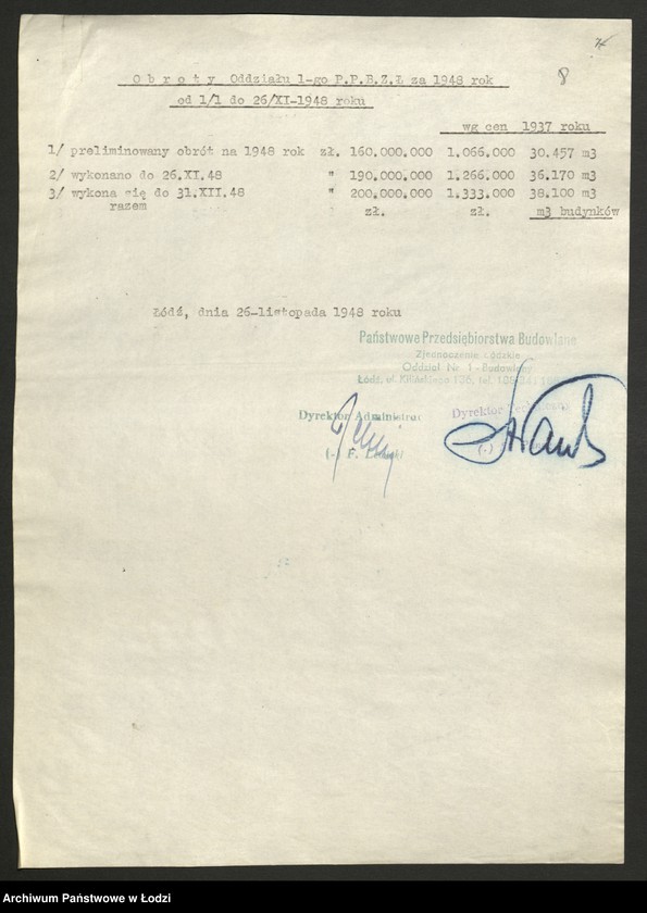 Obraz 9 z jednostki "Państwowe Przedsiębiorstwa Budowlane Zjednoczenie Łódzkie; protokoły z narad, sprawozdania [z produkcji], instrukcje i zarządzenia władz nadrzędnych"