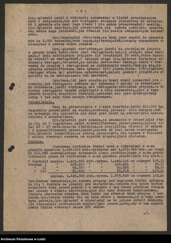 Obraz 9 z jednostki "Państwowe Zakłady Przemysłu Bawełnianego nr 2; protokoły z narad technicznych, raporty dzienne z wykonania produkcji, [meldunki o zarobkach]"