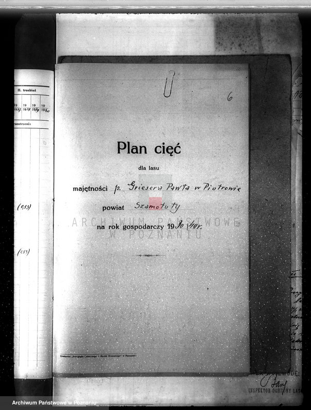 image.from.unit.number "Plan urządzenia gospodarstwa leśnego dla lasu majętności P. Griesera powiat szamotulski 1930-1940"